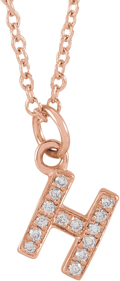 14K Rose .05 CTW Diamond Petite Initial H 16-18 Necklace