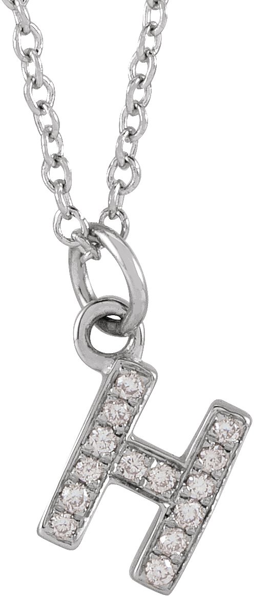 14K White .05 CTW Natural Diamond Petite Initial H 16-18 Necklace
