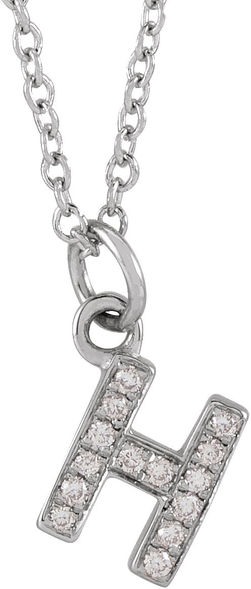 14K White .05 CTW Natural Diamond Petite Initial H 16 to 18 inch Necklace Ref 18053945