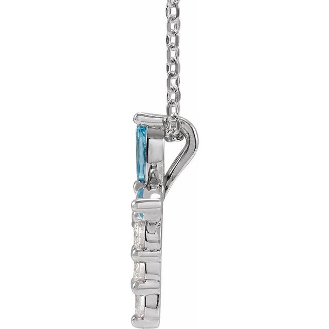 Sterling Silver Natural Aquamarine & 1/10 CTW Natural Diamond Cross 16-18 Necklace