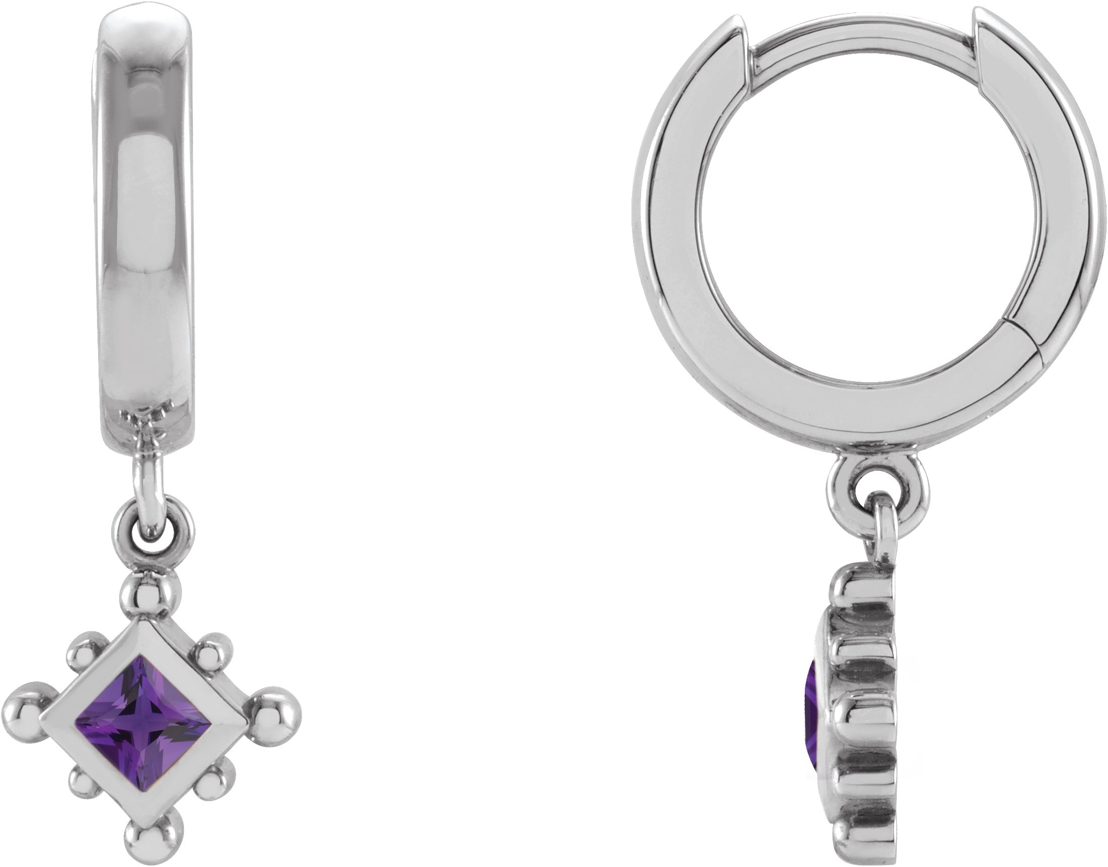 Platinum Natural Amethyst Beaded Bezel Set Hoop Earrings Ref 18069152