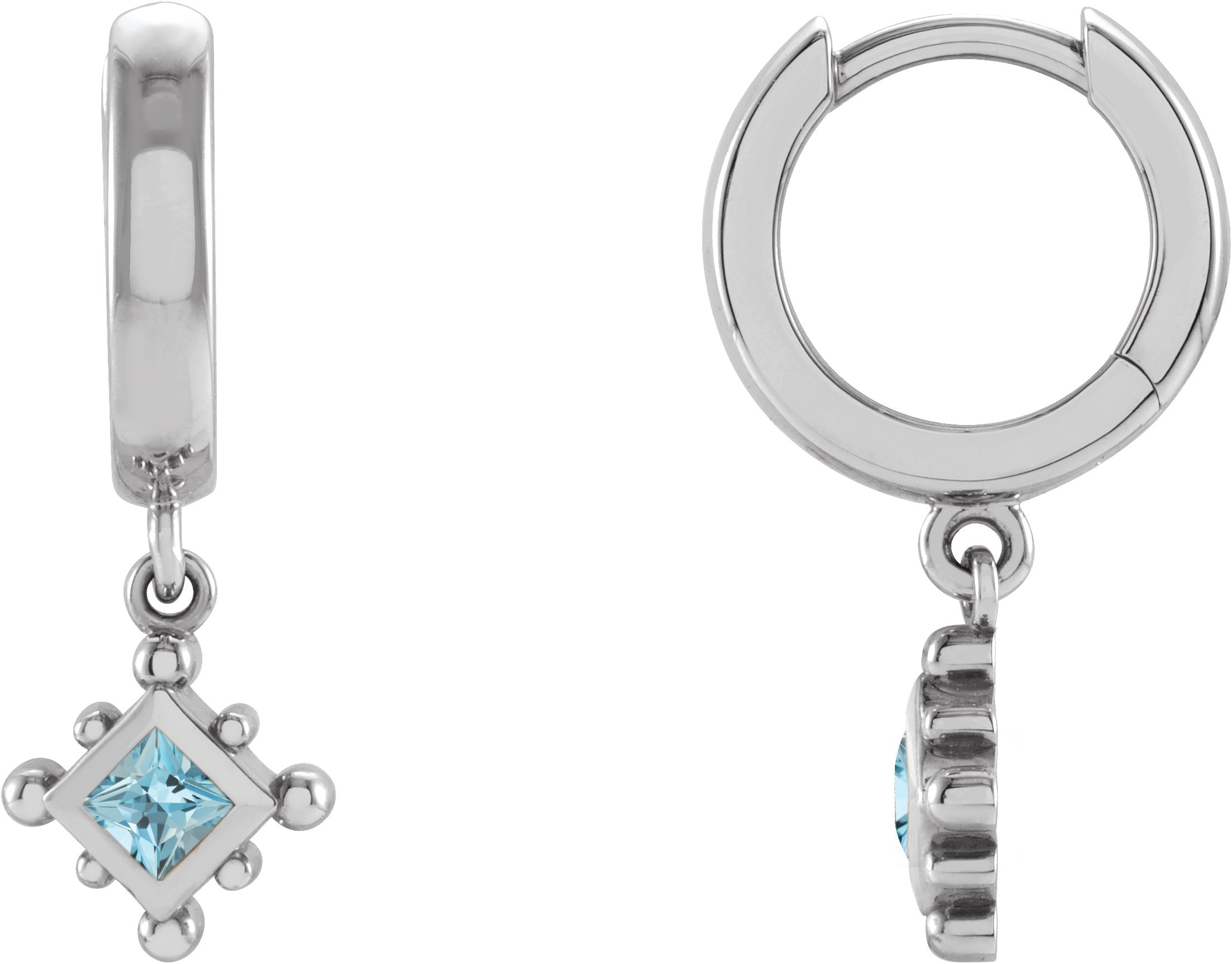 Sterling Silver Natural Aquamarine Beaded Bezel-Set Hoop Earrings