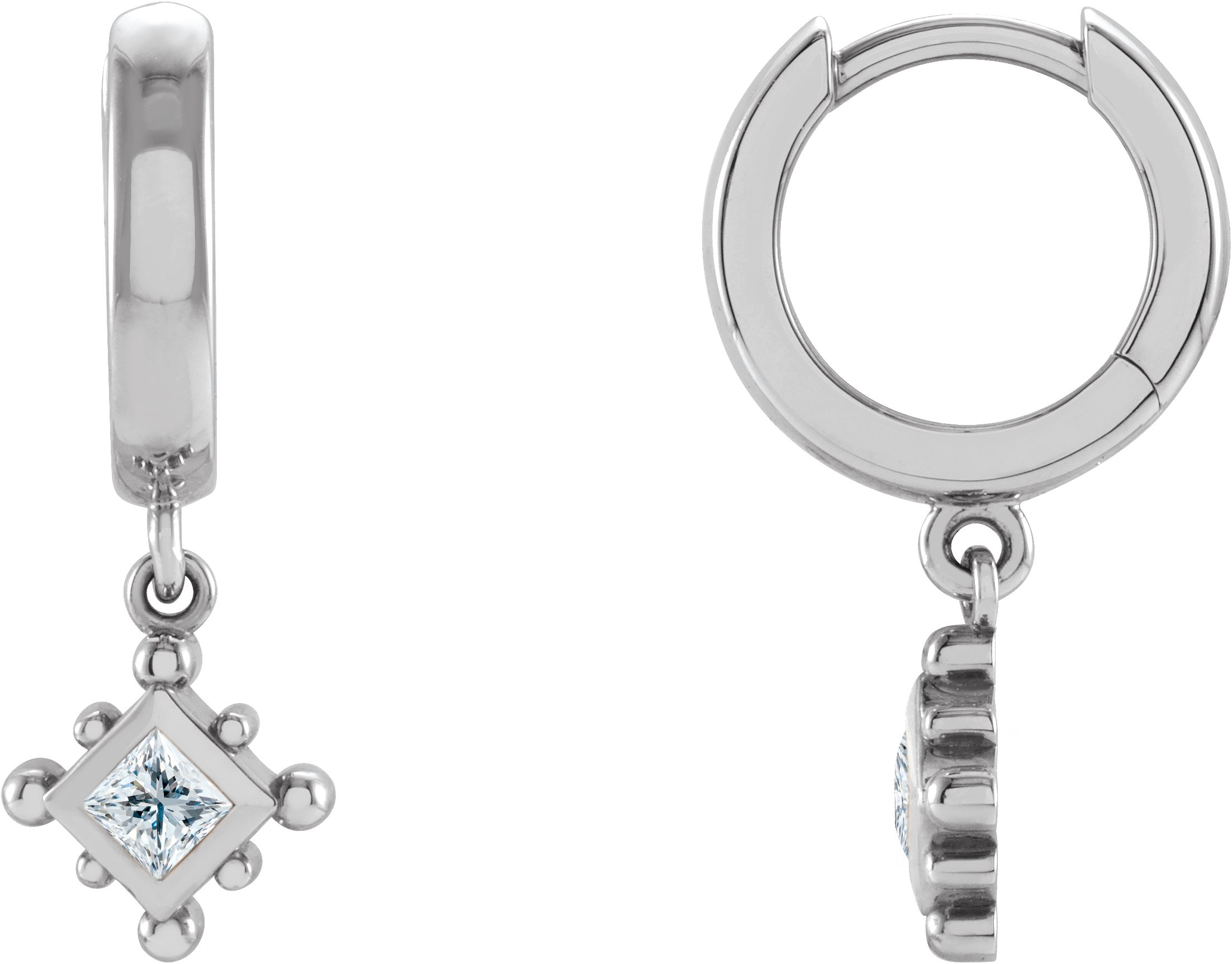 Sterling Silver 0.20 CT Natural Diamond Beaded Bezel Set Hoop Earrings Ref 18069132