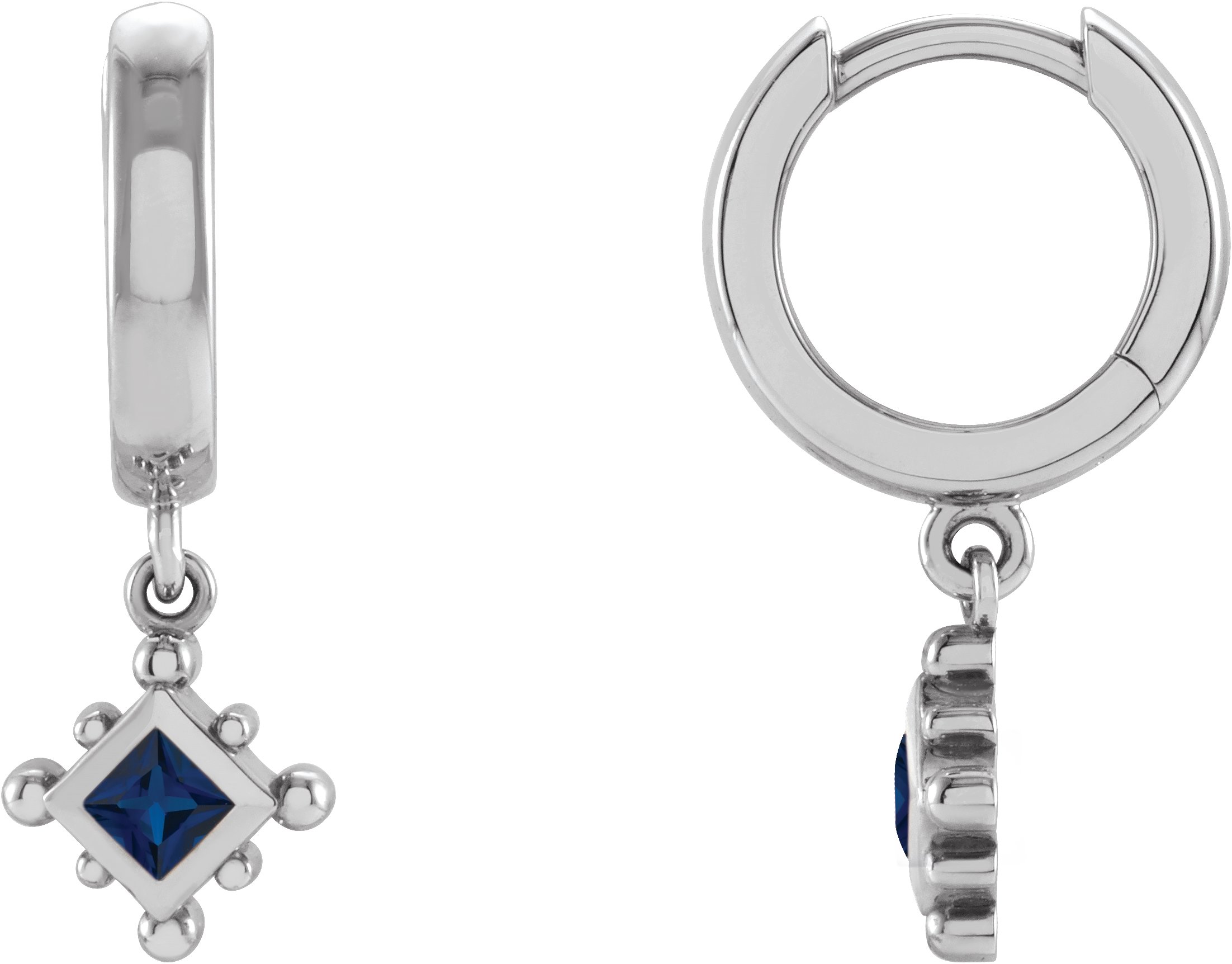 Sterling Silver Lab Grown Blue Sapphire Beaded Bezel Set Hoop Earrings Ref 18069159