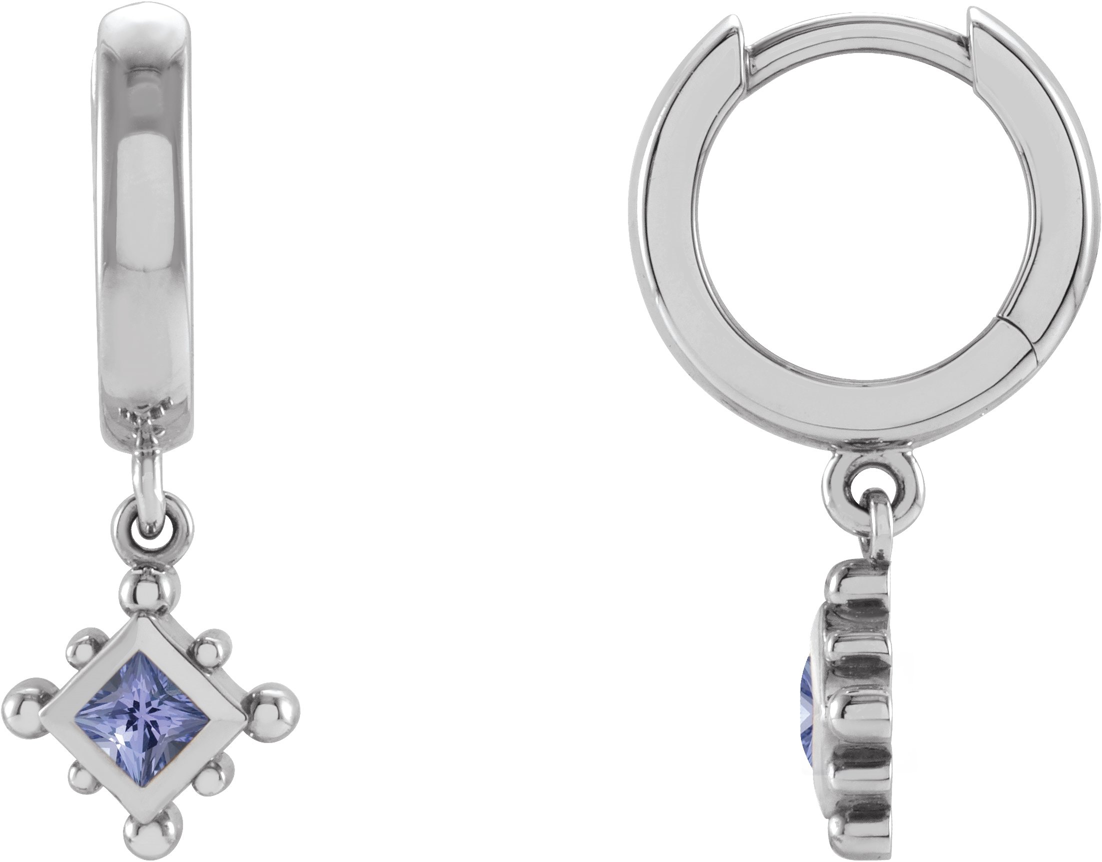 Platinum Natural Tanzanite Beaded Bezel Set Hoop Earrings Ref 18069087