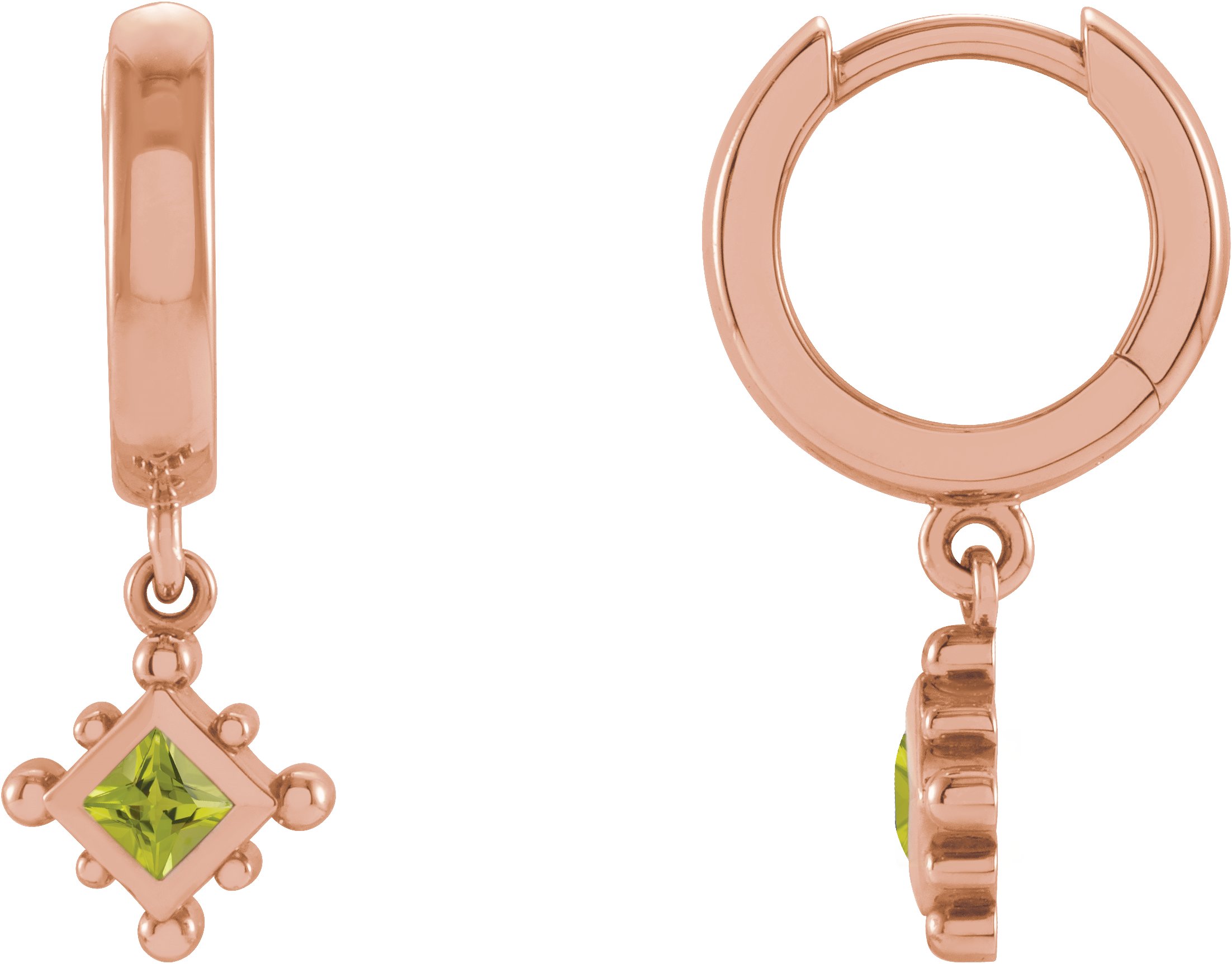 14K Rose Natural Peridot Beaded Bezel Set Hoop Earrings Ref 18069096