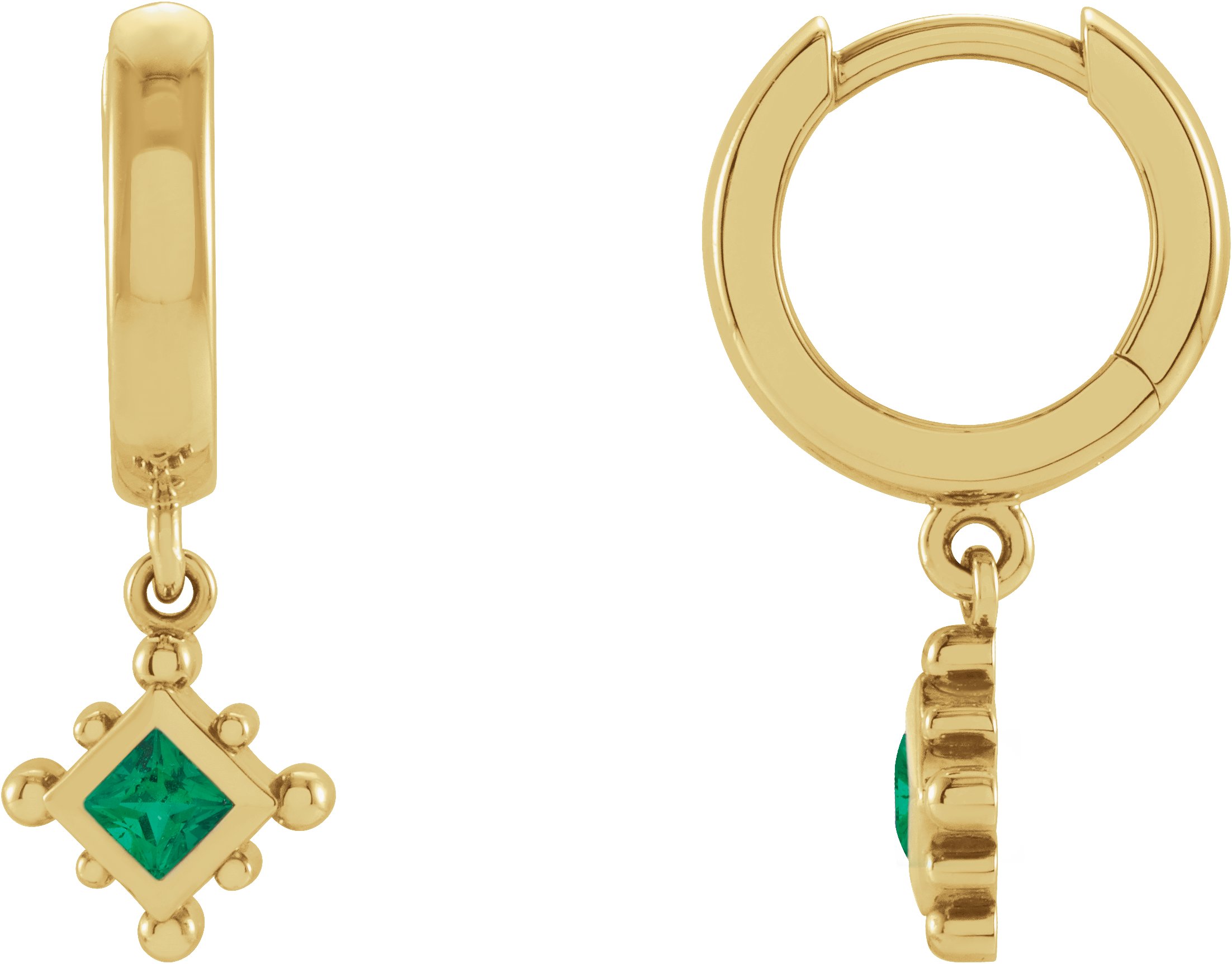 14K Yellow Lab Grown Emerald Beaded Bezel Set Hoop Earrings Ref 18069100