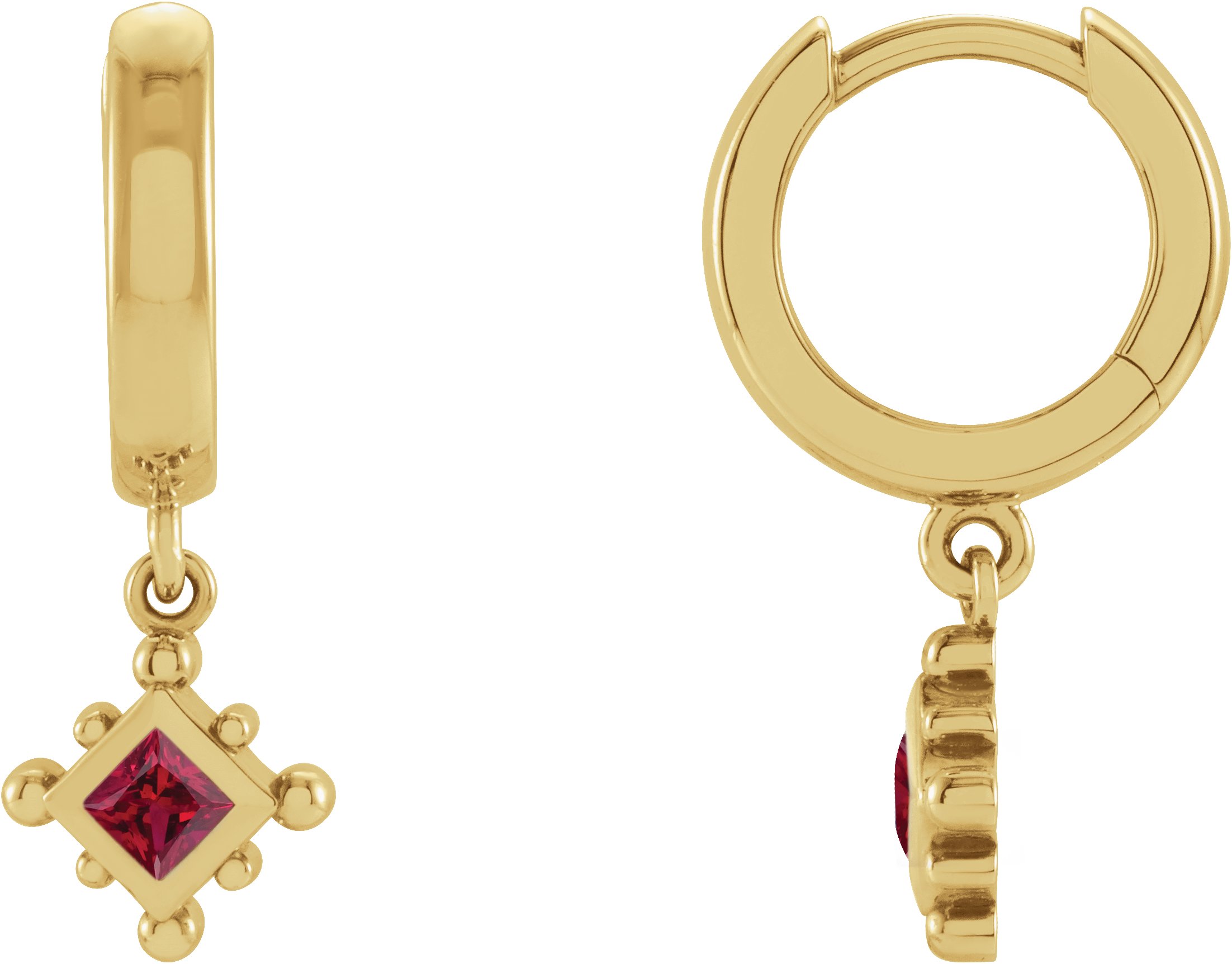 14K Yellow Natural Ruby Beaded Bezel Set Hoop Earrings Ref 18069122