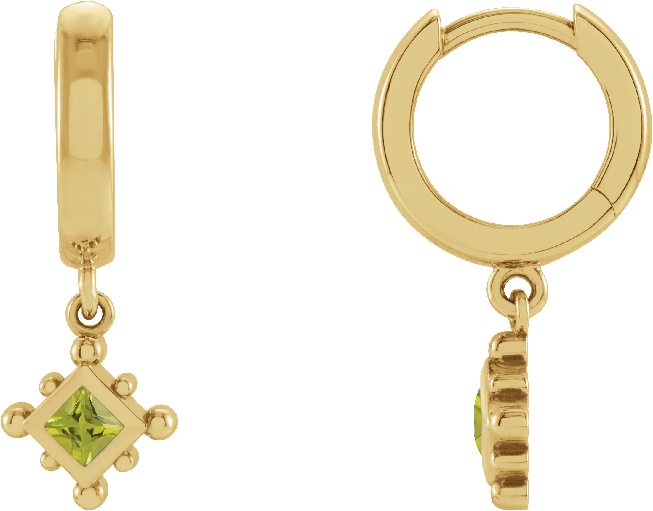 14K Yellow Natural Peridot Beaded Bezel Set Hoop Earrings Ref 18069153