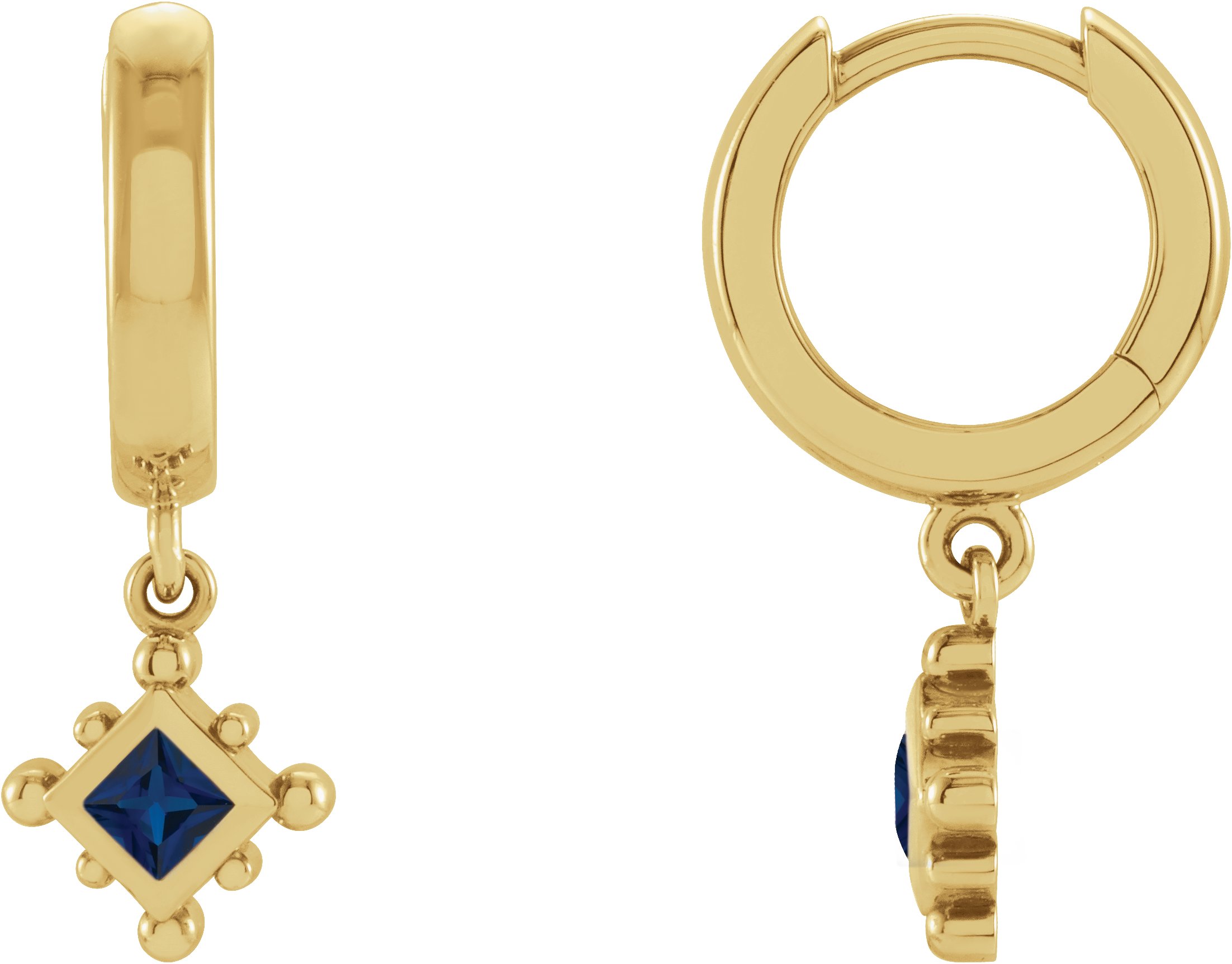 14K Yellow Lab Grown Blue Sapphire Beaded Bezel Set Hoop Earrings Ref 18069141