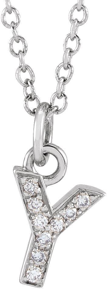 14K White .03 CTW Natural Diamond Petite Initial Y 16 to 18 inch Necklace Ref 18053996