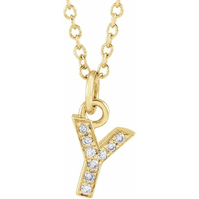 14K Yellow .03 CTW Diamond Petite Initial Y 16-18" Necklace