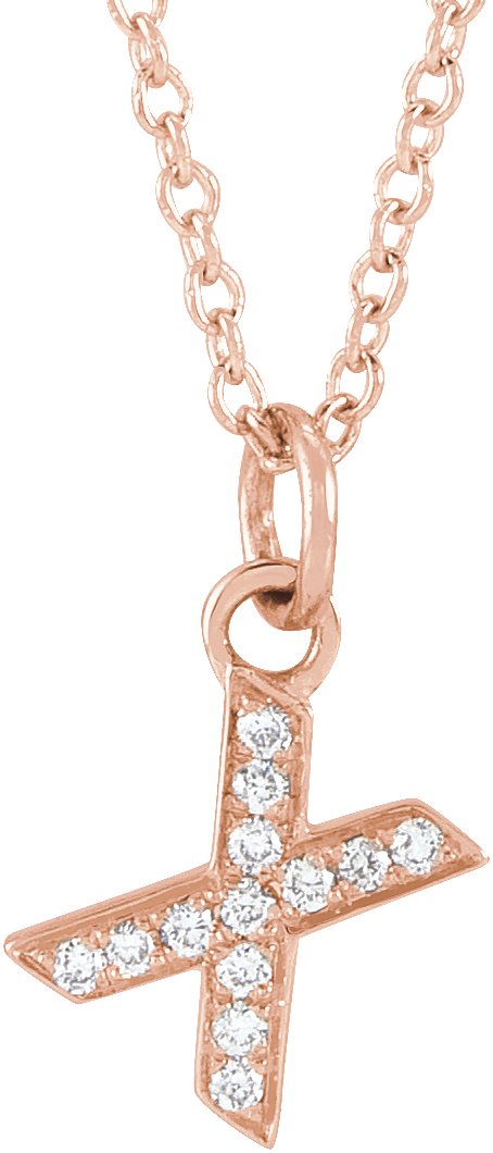 14K Rose .04 CTW Natural Diamond Petite Initial X 16 to 18 inch Necklace Ref 18053994