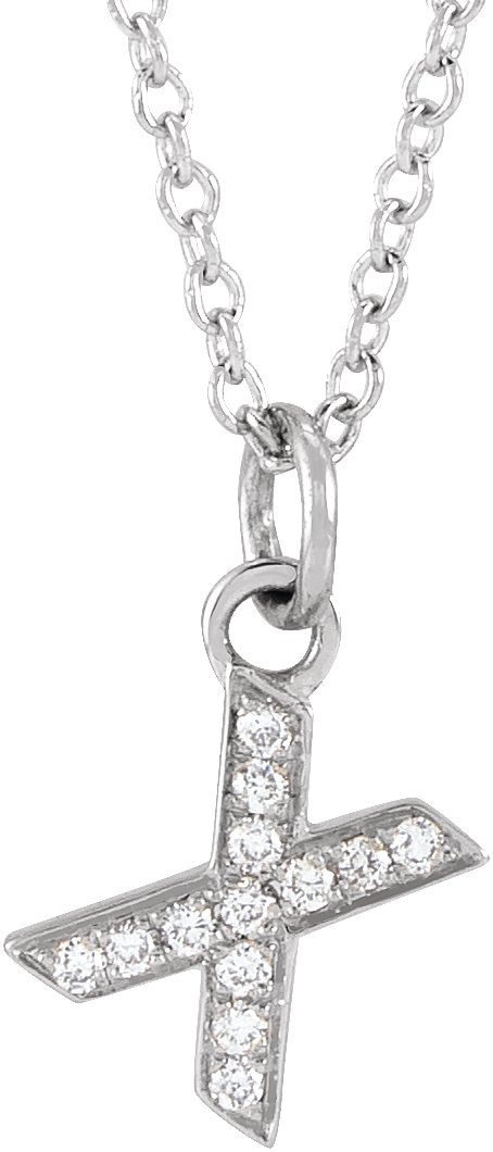 14K White .04 CTW Natural Diamond Petite Initial X 16-18" Necklace