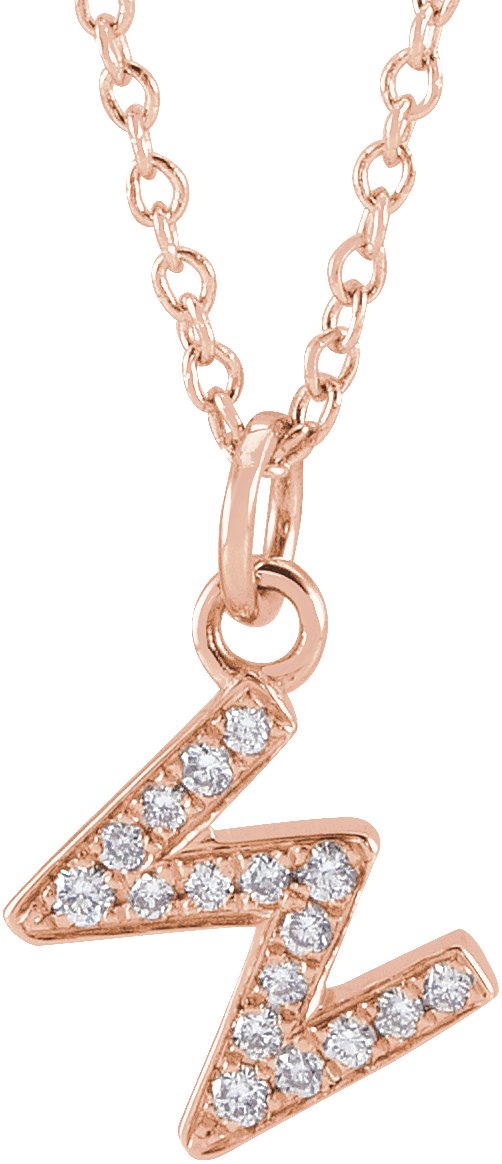 14K Rose .06 CTW Natural Diamond Petite Initial W 16 to 18 inch Necklace Ref 18053991