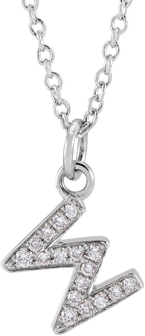 14K White .06 CTW Natural Diamond Petite Initial W 16-18" Necklace