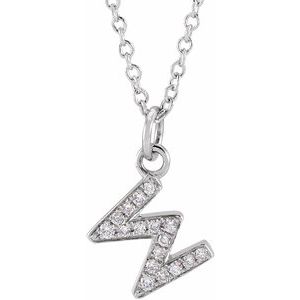 14K White .06 CTW Natural Diamond Petite Initial W 16-18" Necklace
