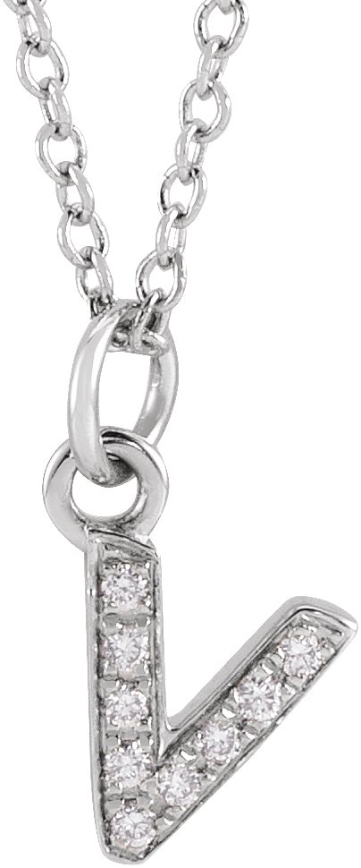 14K White .03 CTW Natural Diamond Petite Initial V 16 to 18 inch Necklace Ref 18053987