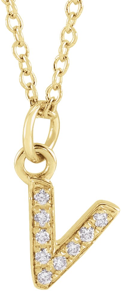 14K Yellow .03 CTW Natural Diamond Petite Initial V 16 to 18 inch Necklace Ref 18053986