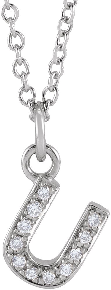 14K White .04 CTW Natural Diamond Petite Initial U 16-18" Necklace