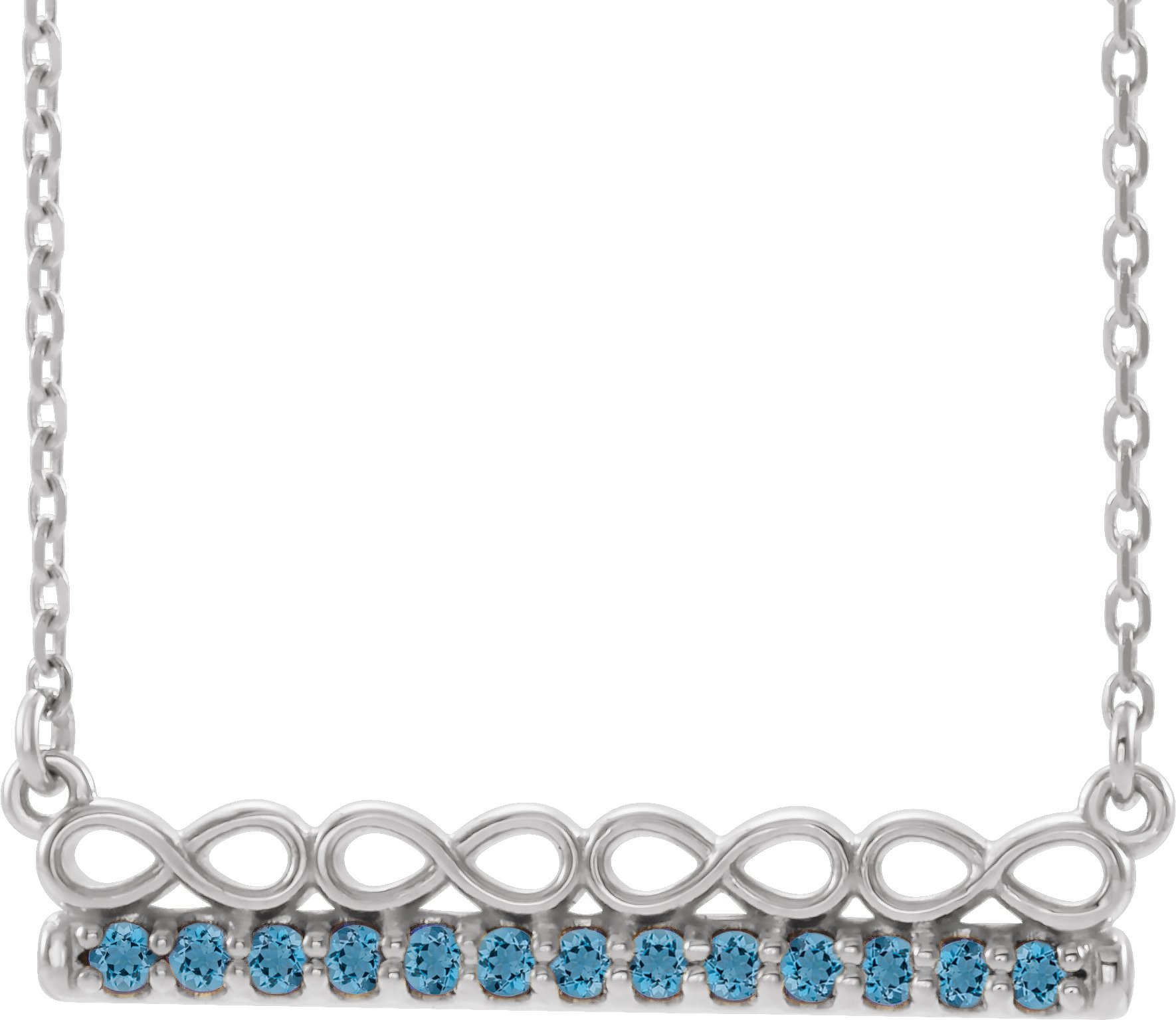 14K White Aquamarine Infinity-Inspired Bar 16" Necklace             