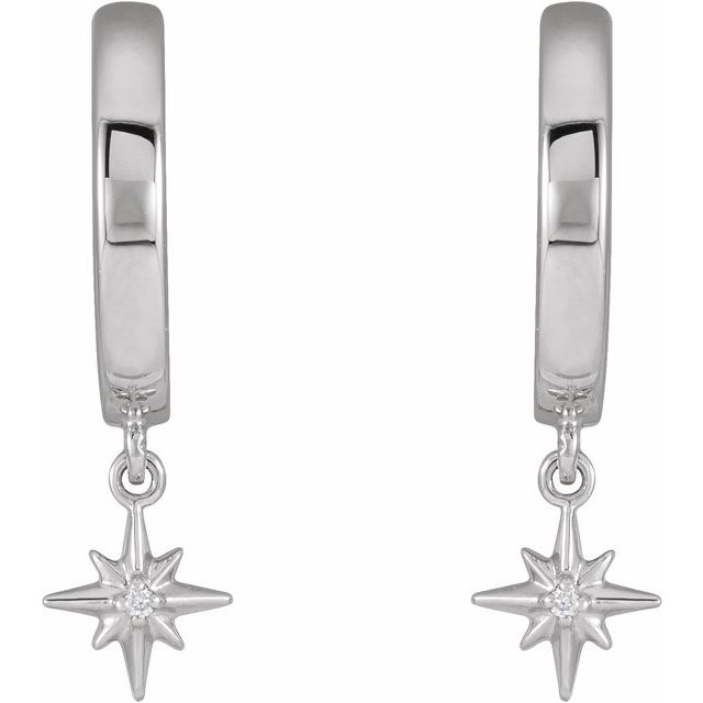 14K White .0075 CTW Natural Diamond Celestial Hinged Hoop Earrings