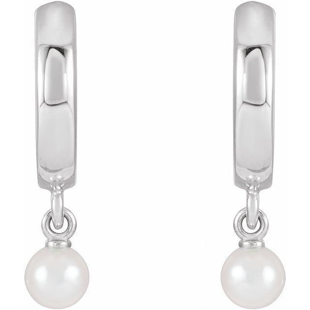 14K White Cultured Seed Pearl Hoop Earrings