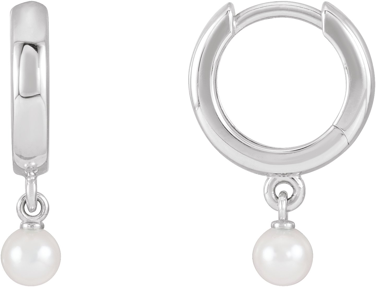 14K White Cultured Seed Pearl Hoop Earrings