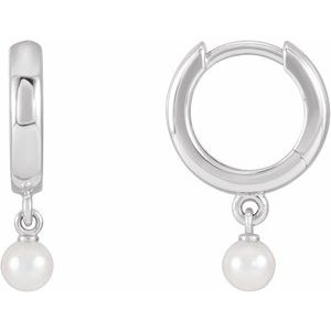 Sterling Silver Cultured Seed Pearl Hoop Earrings