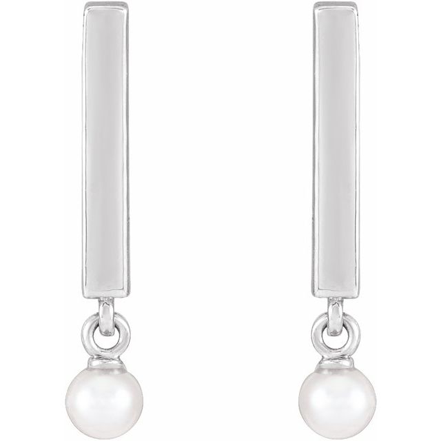 Sterling Silver Cultured White Seed Pearl Bar Earrings
