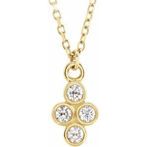 14K Yellow 1/8 CTW Natural Diamond Cluster 16-18" Necklace