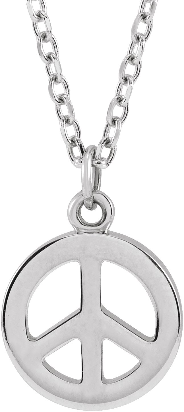 14K White Peace Symbol 16-18" Necklace
