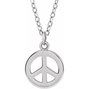 14K White Peace Symbol 16-18" Necklace
