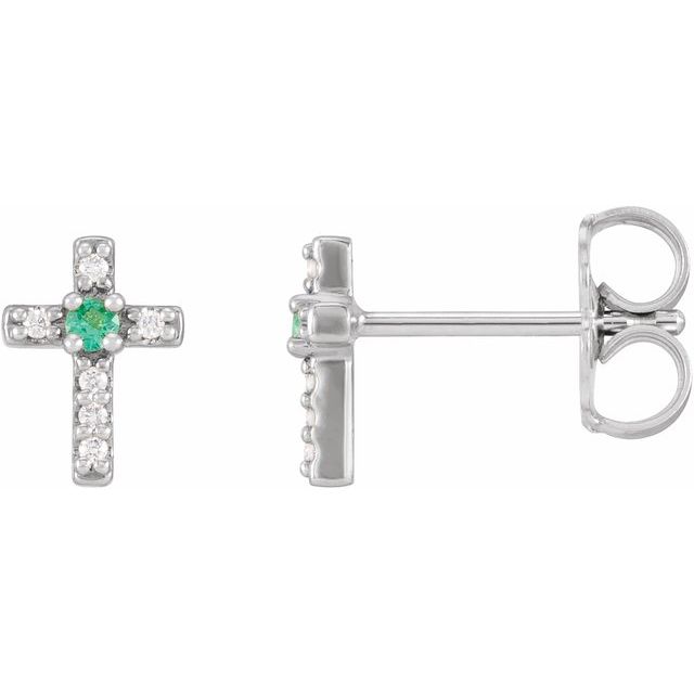 Sterling Silver Natural Emerald & .03 CTW Natural Diamond Cross Earrings