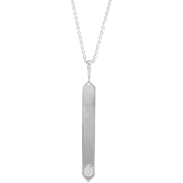 14K White .03 CTW Natural Diamond Engravable Bar 18" Necklace