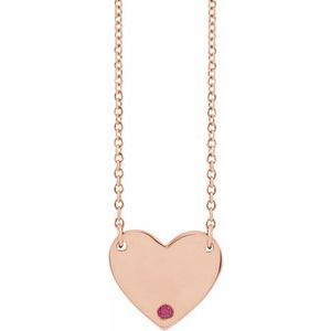 14K Rose Natural Ruby Engravable Heart 18" Necklace
