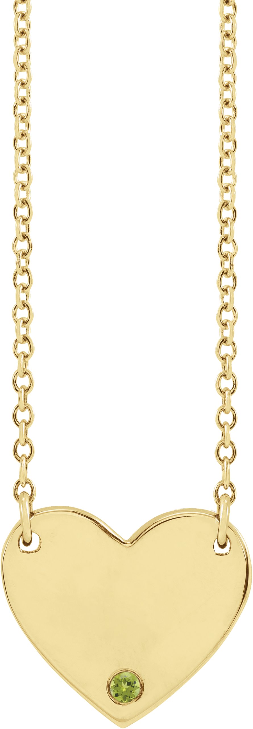 14K Yellow Natural Peridot Engravable Heart 18" Necklace