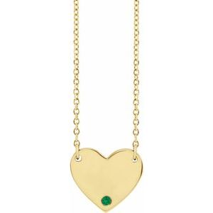 14K Yellow Natural Emerald Engravable Heart 18" Necklace