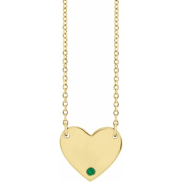 14K Yellow Natural Emerald Engravable Heart 18