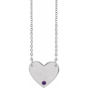 Sterling Silver Natural Amethyst Engravable Heart 18" Necklace