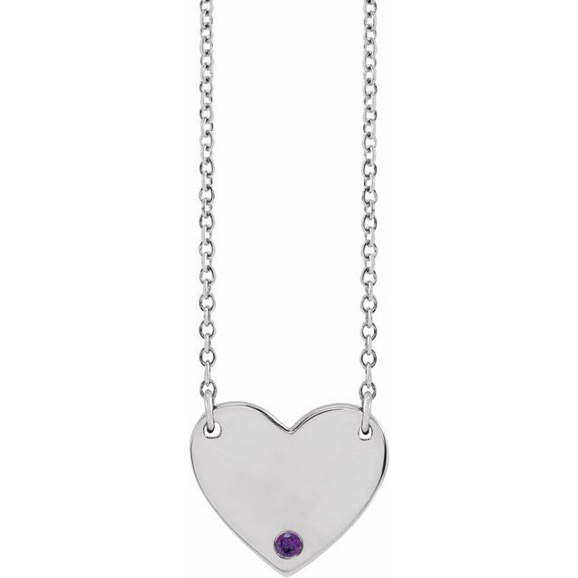 Sterling Silver Natural Amethyst Engravable Heart 18