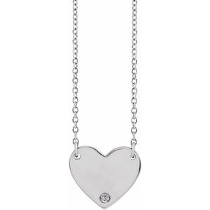 Sterling Silver Natural White Sapphire Engravable Heart 18" Necklace