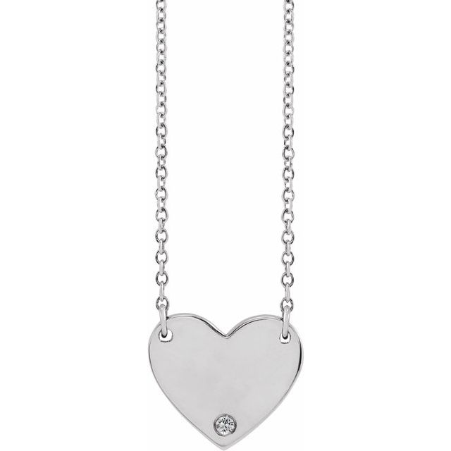 Sterling Silver Natural White Sapphire Engravable Heart 18