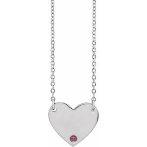 Sterling Silver Natural Pink Tourmaline Engravable Heart 18" Necklace