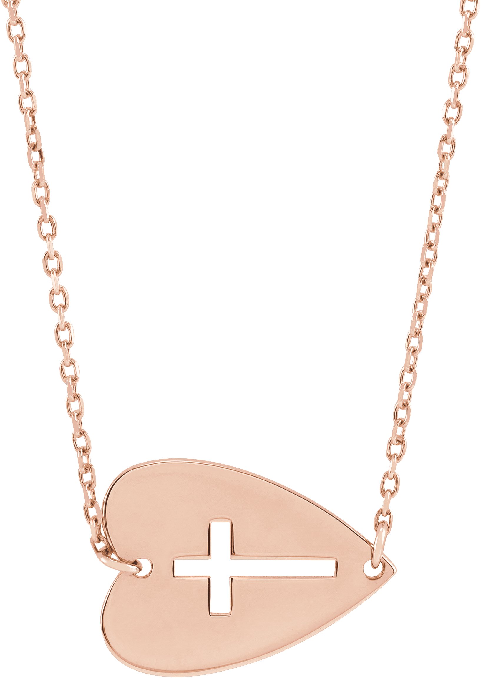 Sideways Heart with Pierced Cross Necklace