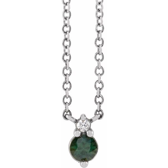 14K White Natural Green Sapphire & .015 CTW Natural Diamond 18 Necklace