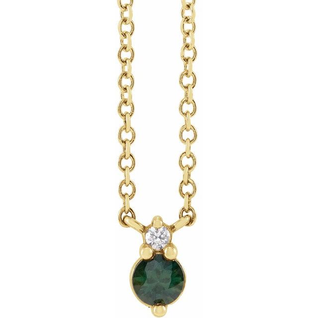14K Yellow Natural Green Sapphire & .015 CTW Natural Diamond 18 Necklace