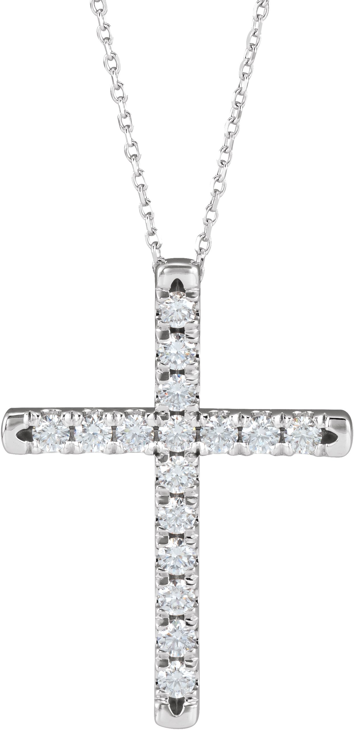 14K White 3/4 CTW Natural Diamond French-Set Cross 16-18" Necklace