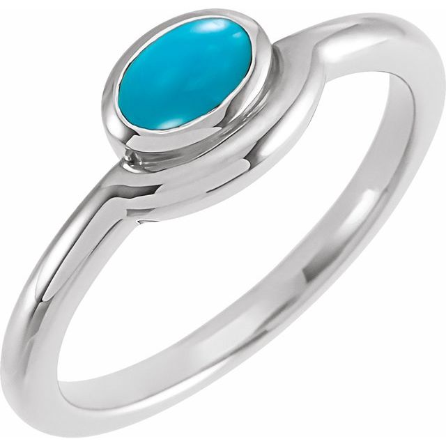 Platinum Natural Turquoise Bezel-Set Cabochon Ring