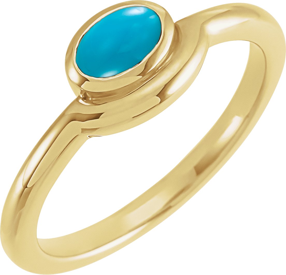 14K Yellow Natural Turquoise Bezel-Set Cabochon Ring